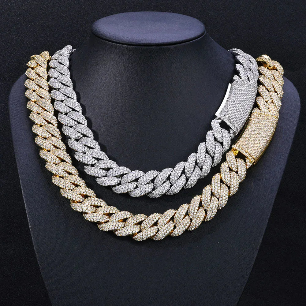 18mm Three-Row Cuban Chain Necklace with Zircon Stones - CaratixJewelry