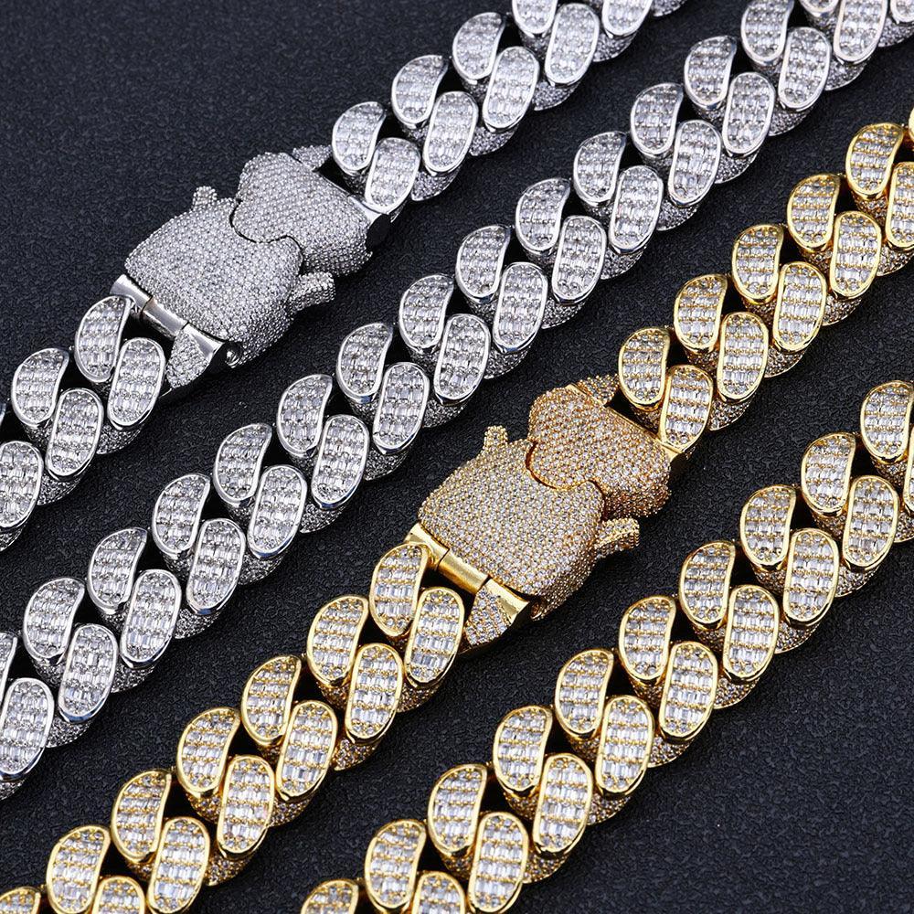 18mm Triple Row T Cut Zircon Cuban Necklace Hip Hop Jewelry - CaratixJewelry