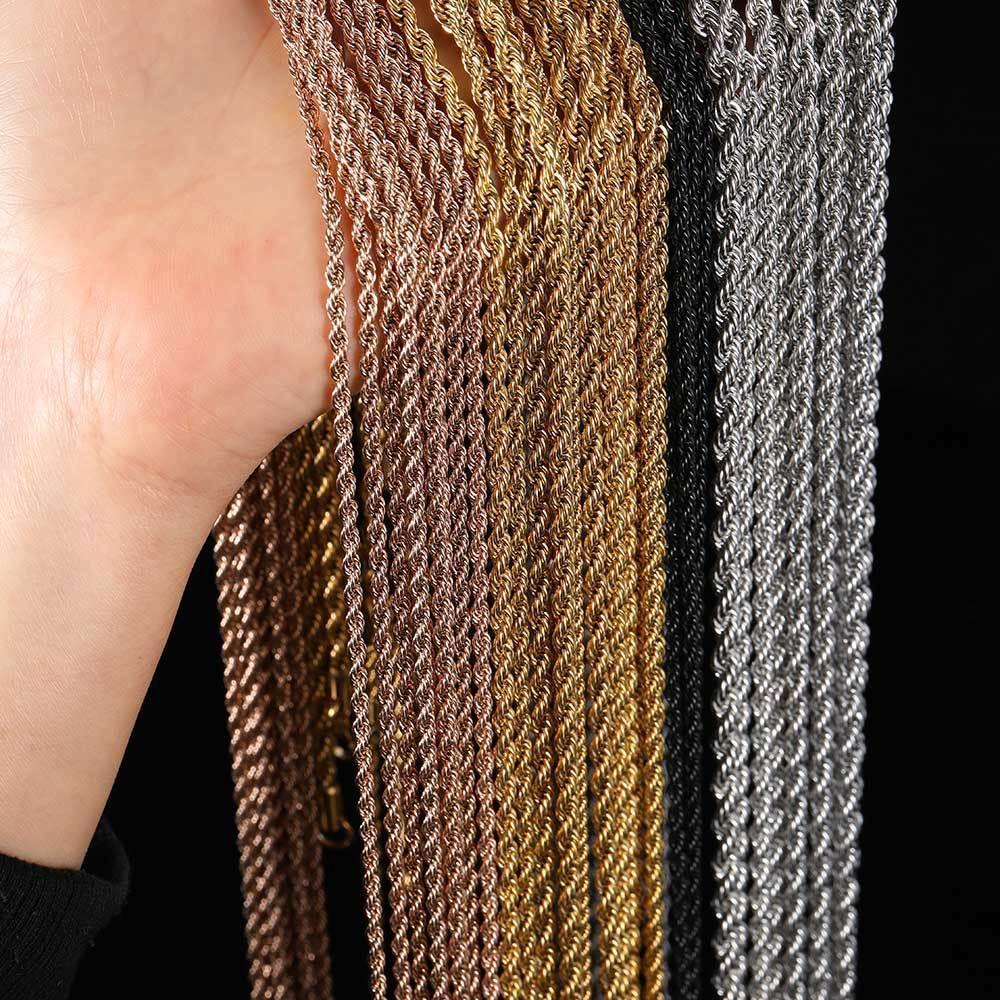 Stainless Steel Rope Chain Necklace 18K Gold Plated Unisex | Caratix Jewelry - CaratixJewelry