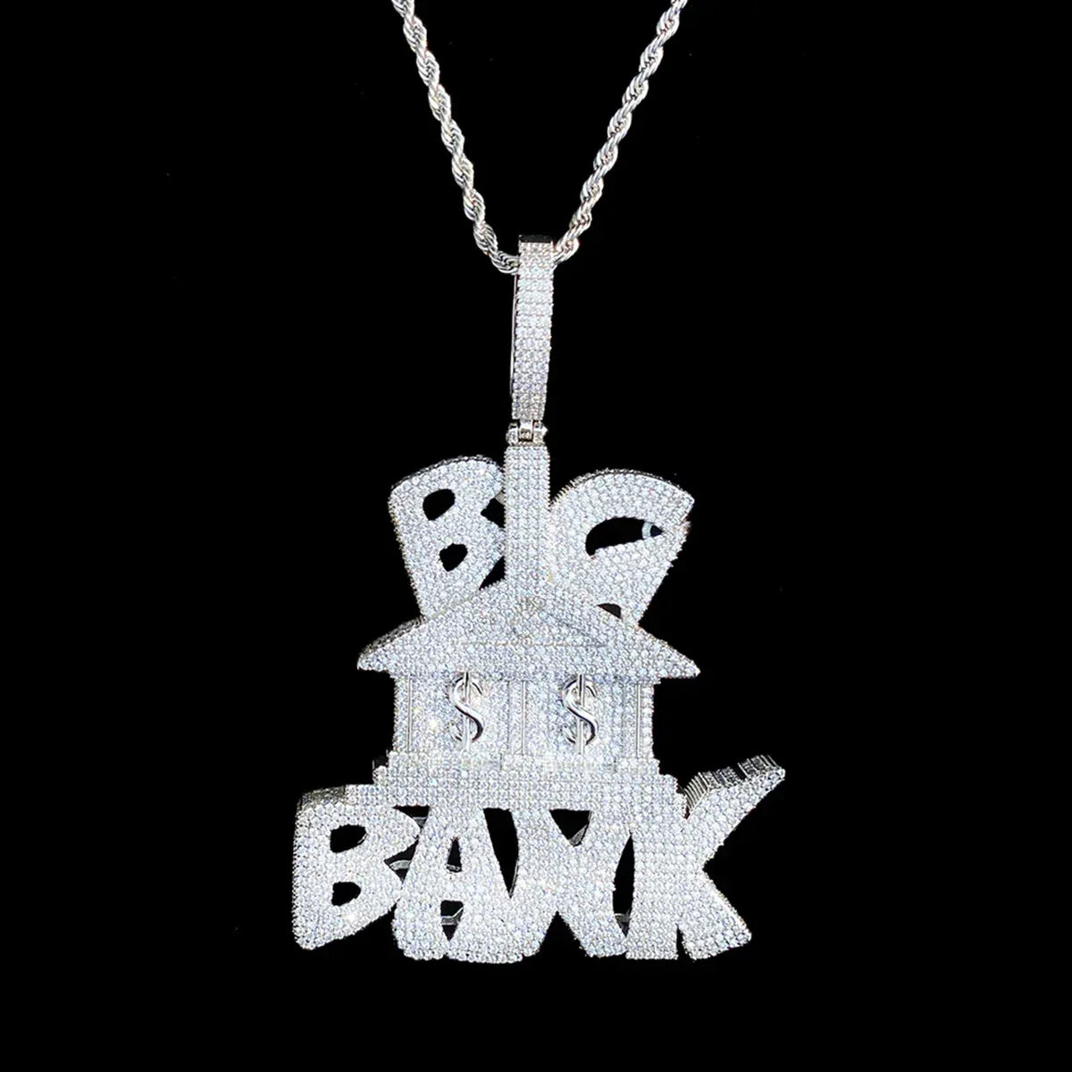 Iced Out "Big Bank" Letter Pendant | Men's Real Copper Money Statement Necklace - CaratixJewelry