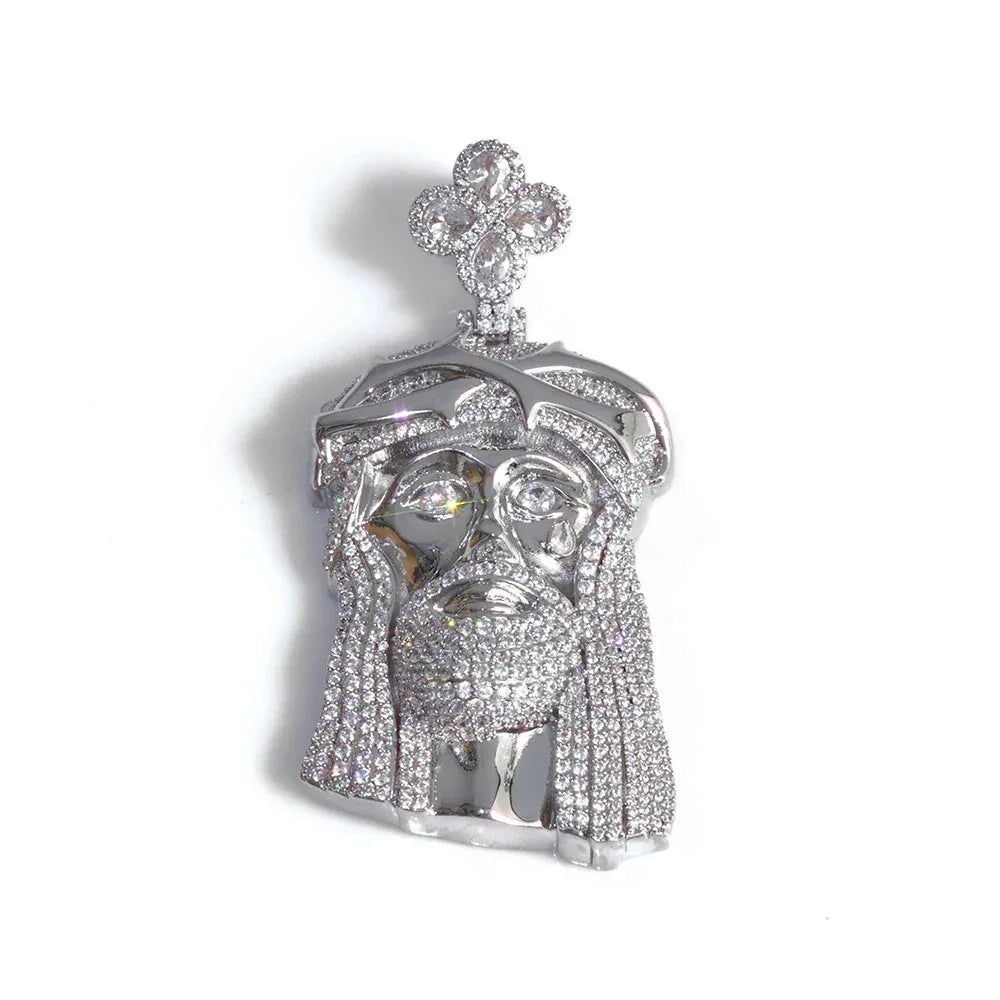 Men's Clover-Clasp Figure Portrait Pendant | Iced Out Copper Zircon Medallion | Custom Hip Hop Bling | Caratix - CaratixJewelry