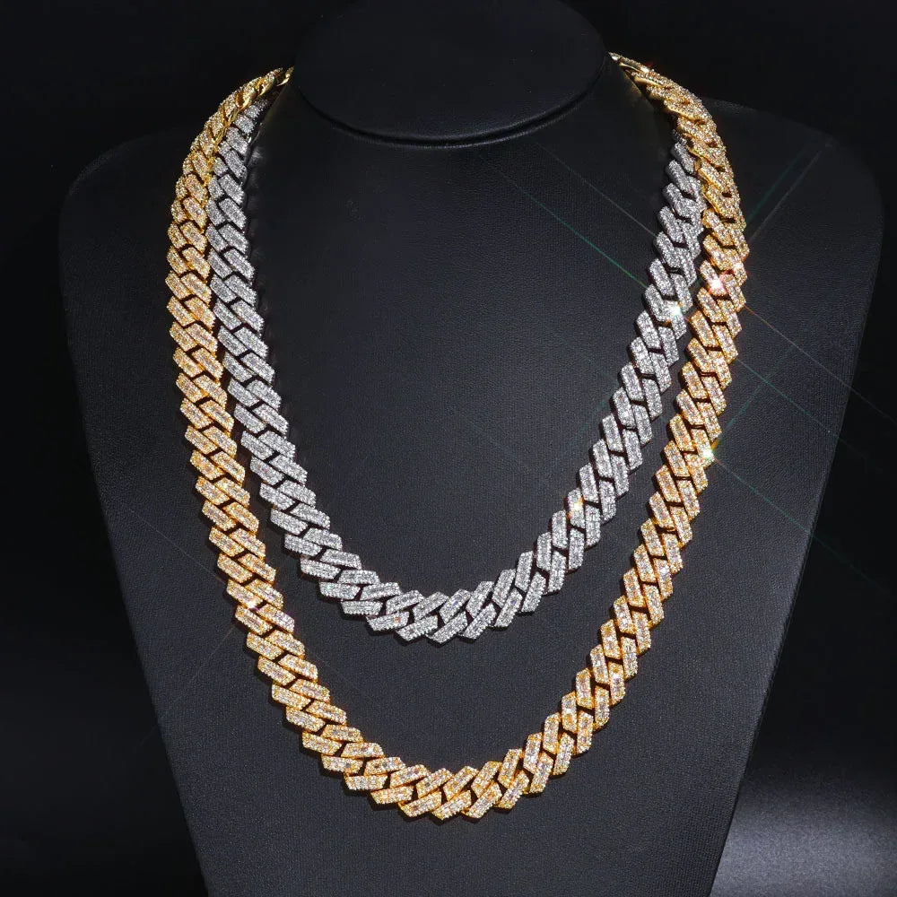 14mm Mixed-Cut Moissanite T-Bar Chain for Men – S925 Sterling Silver Luxury Hip Hop Necklace - CaratixJewelry