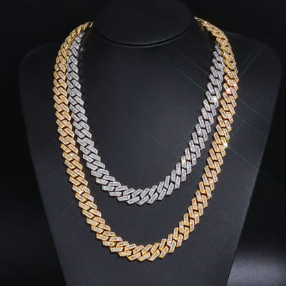 14mm Mixed-Cut Moissanite T-Bar Chain for Men – S925 Sterling Silver Luxury Hip Hop Necklace - CaratixJewelry