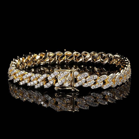 9mm Single Row Zircon Cuban Link Bracelet Hip Hop Jewelry - CaratixJewelry