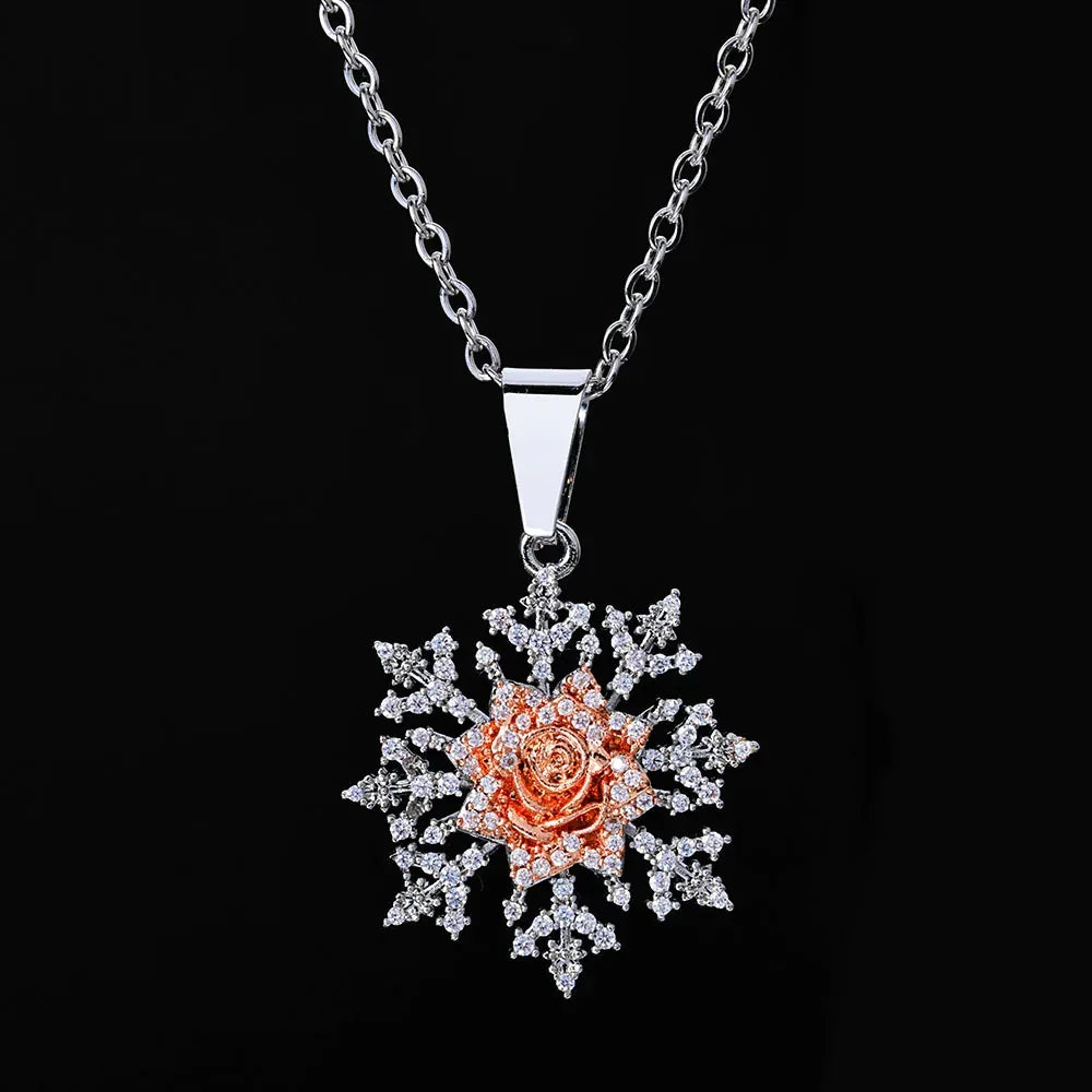 Rose Snowflake Pendant Necklace Zircon Hip Hop Jewelry for Women | Caratix Jewelry - CaratixJewelry