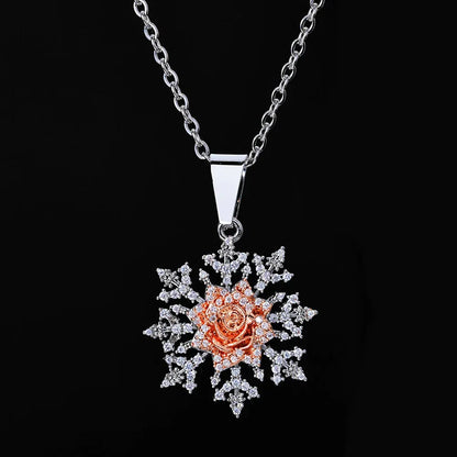 Rose Snowflake Pendant Necklace Zircon Hip Hop Jewelry for Women | Caratix Jewelry - CaratixJewelry