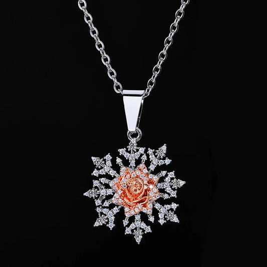 Rose Snowflake Pendant Necklace Zircon Hip Hop Jewelry for Women | Caratix Jewelry - CaratixJewelry