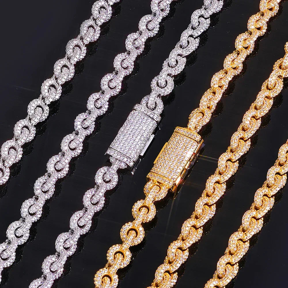 Custom 8mm Iced-out O-Link Necklace | Modern Rapper Iced Out Chain with Fold-over Clasp | Caratix - CaratixJewelry