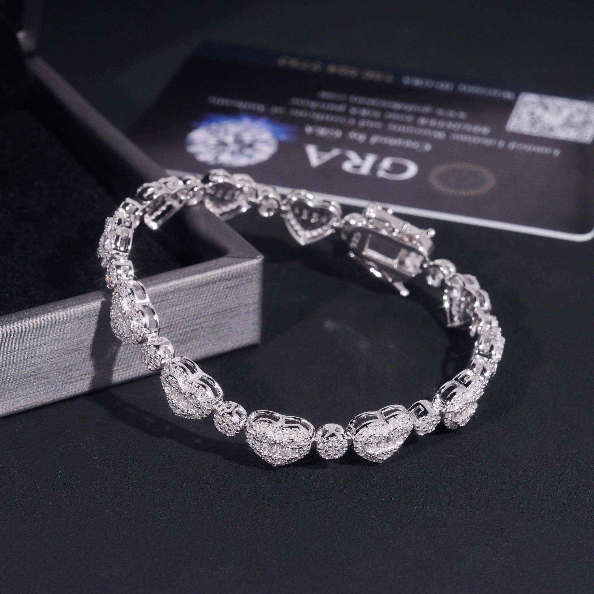 8.5mm Moissanite Heart Necklace & Bracelet | S925 Silver Couple Hip Hop Jewelry - CaratixJewelry