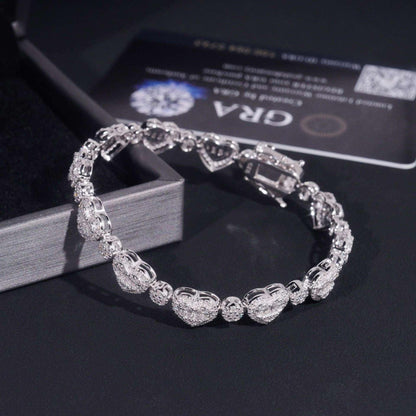 8.5mm Moissanite Heart Necklace & Bracelet | S925 Silver Couple Hip Hop Jewelry - CaratixJewelry