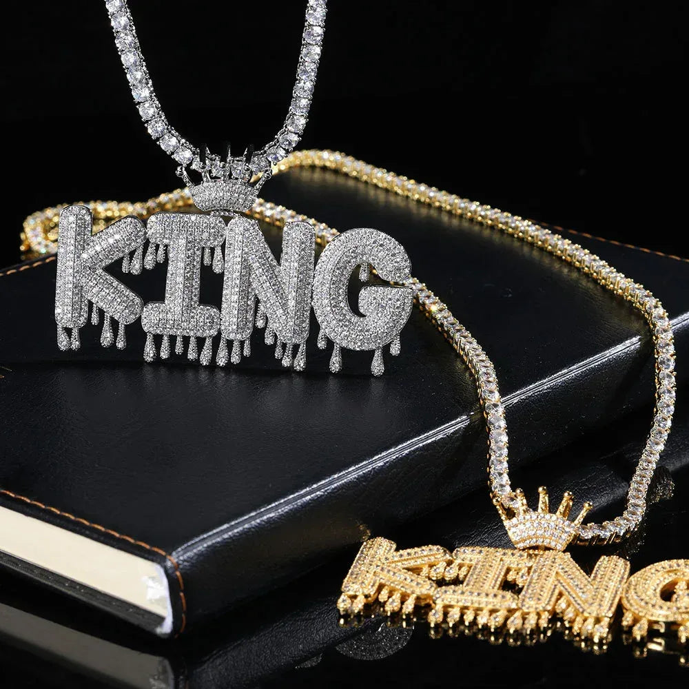 ATM Dollar Letter Pendant Necklace with T-Shaped Zircon Stones for Men | Caratix Jewelry - CaratixJewelry