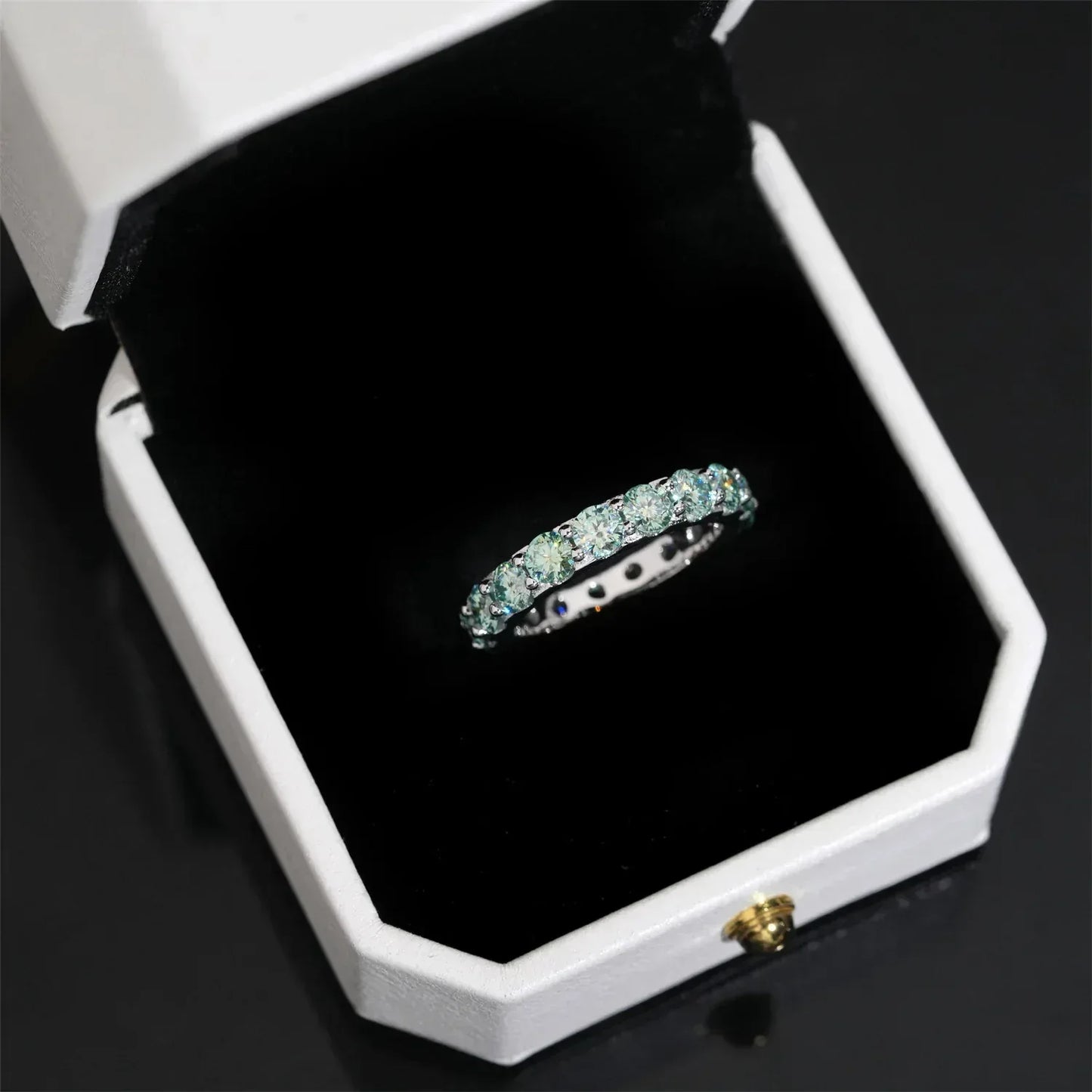 4mm Colored Moissanite Band Ring | S925 Silver Unisex Iced Out Hip Hop Jewelry - CaratixJewelry