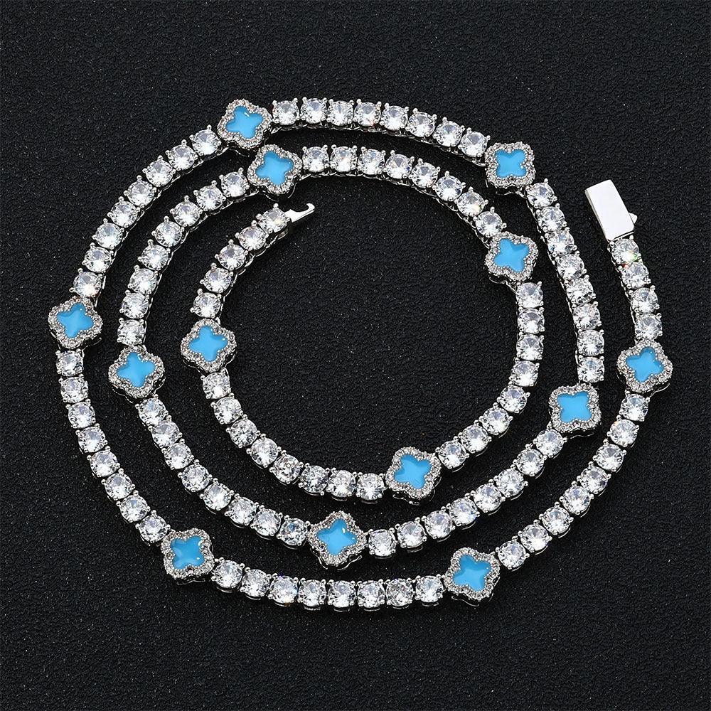 4mm Color Enamel Clover Tennis Chain | Iced Out Zircon Necklace | Custom Rapper Iced Out Chain | Caratix - CaratixJewelry