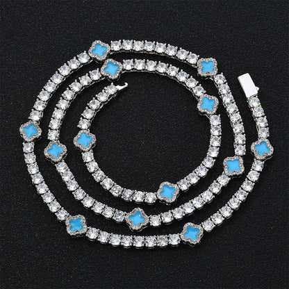 4mm S925 Sterling Silver Moissanite Clover Tennis Chain | VVS1 Moissanite Tester Passed Necklace | Premium Hip Hop Bling | Caratix - CaratixJewelry