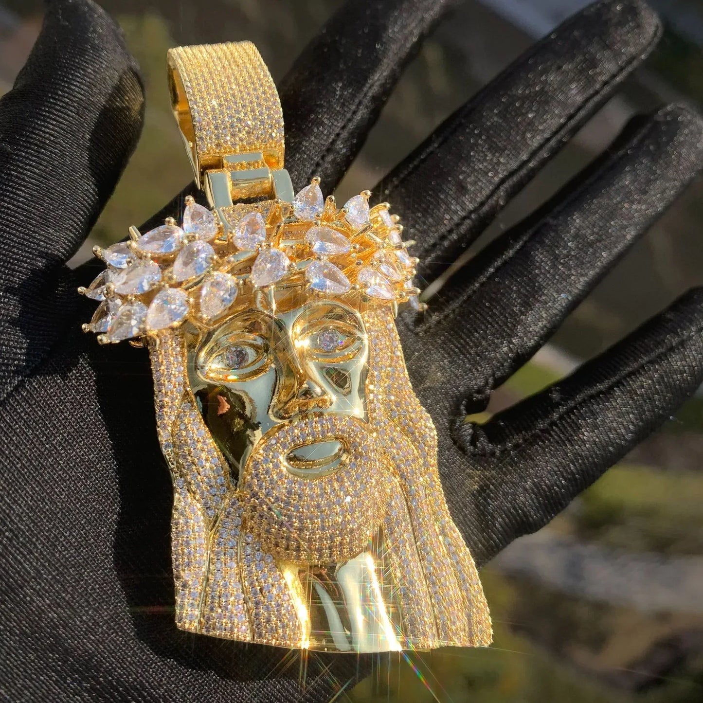 Iced Out Jesus Pendant Necklace – Hip Hop CZ Teardrop Halo Vintage-Style Jewelry - CaratixJewelry