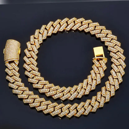Custom 20mm Triple-Row Rhombus Cuban Chain - CaratixJewelry