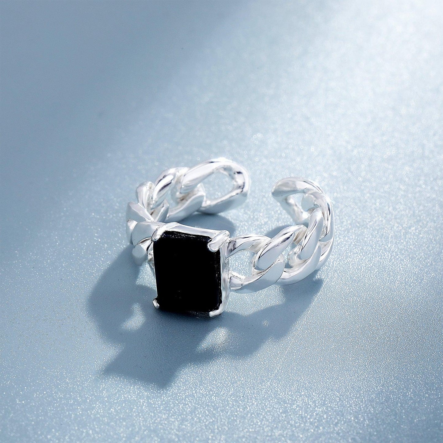 S925 Sterling Silver Square Crystal Ring | Natural Gemstone Open Band | Caratix