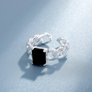 S925 Sterling Silver Square Crystal Ring | Natural Gemstone Open Band | Caratix