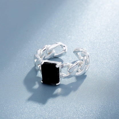 S925 Sterling Silver Square Crystal Ring | Natural Gemstone Open Band | Caratix