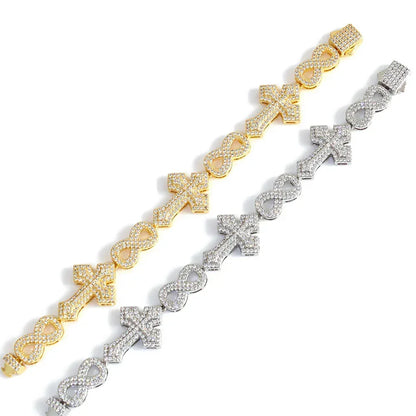 Moissanite Cross Figure-8 Chain Necklace/Bracelet – S925 Sterling Silver Iced-Out Vintage Hip Hop Jewelry for Women - CaratixJewelry