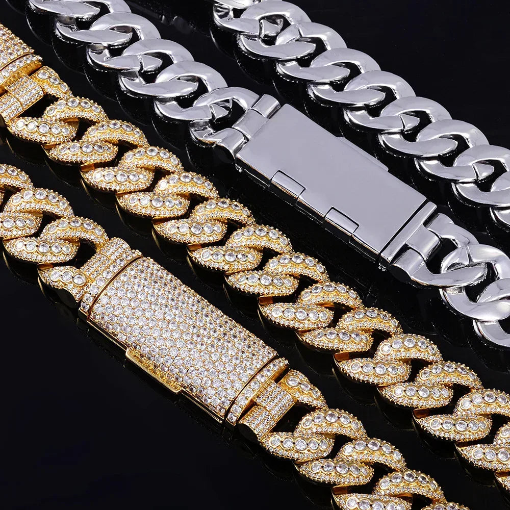 18mm Flip Clasp Full Cuban Link Necklace Hip Hop Bling Jewelry for Men | Caratix Jewelry - CaratixJewelry