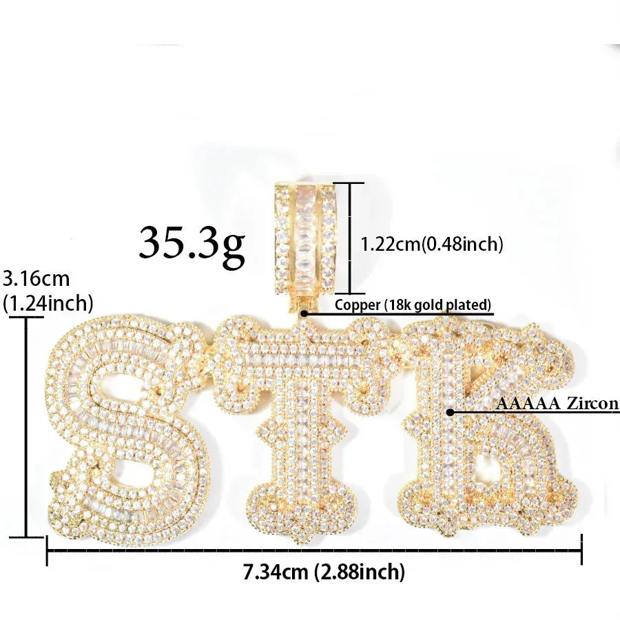 Cloud Pattern Letter Pendant | Iced Out CZ DIY Hip Hop Rapper Custom Necklace - CaratixJewelry