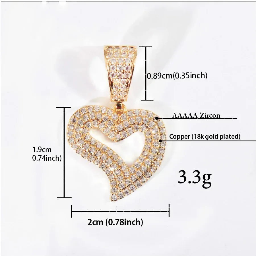 Hollow Heart Pendant Necklace | CZ Minimalist Hip Hop Fashion Jewelry - CaratixJewelry