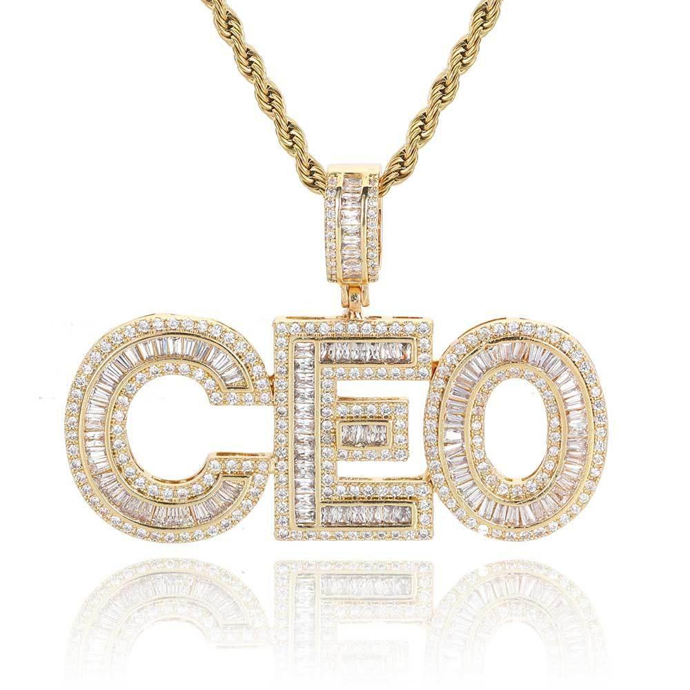 Large Iced-Out Letter and Number Pendant Necklace with Micro-Pave Zircon for Men | Creative Hip Hop Jewelry | Caratix Jewelry - CaratixJewelry