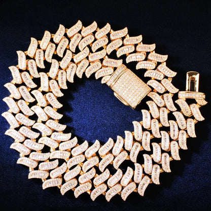 15mm Beard Step Cut Cuban Chain Necklace with Copper & Zircon - CaratixJewelry