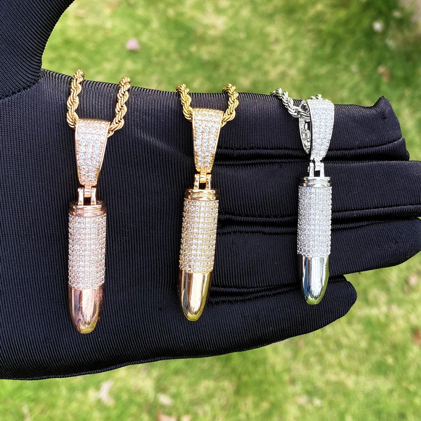 Iced Out Geometric Capsule Pendant | Women's Utilitarian "Urban Armor" Necklace | Premium Copper CZ Cylinder Charm | Cyber Y2K & Techwear Jewelry | Caratix - CaratixJewelry