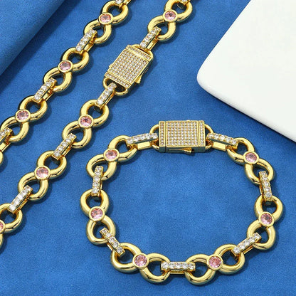Custom 12mm Pink Zircon Infinity 8 Link Bracelet for Rapper | Caratix - CaratixJewelry