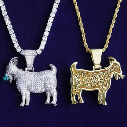 Iced Out "Grazing Goat" G.O.A.T. Pendant | Men's Real Copper CZ Necklace - CaratixJewelry