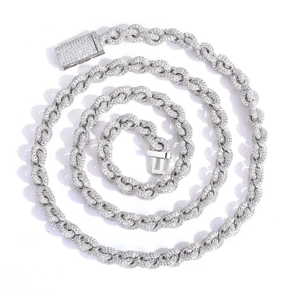 Custom 8mm Iced-out O-Link Necklace | Modern Rapper Iced Out Chain with Fold-over Clasp | Caratix - CaratixJewelry