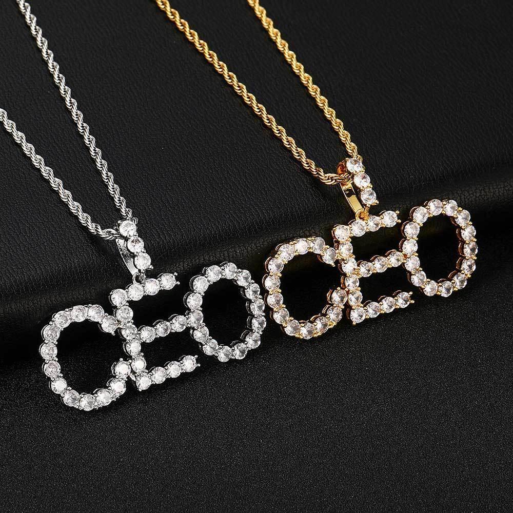 Letter Combination Pendant Necklace with Single Row Zircon Stones for Men | Caratix Jewelry - CaratixJewelry