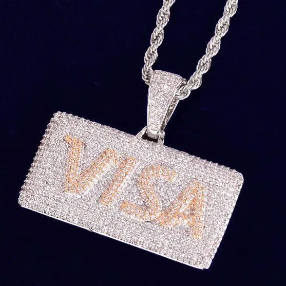 Men's VISA Shape Necklace | Premium Copper CZ Money Jewelry Caratix - CaratixJewelry