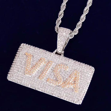 Men's VISA Shape Necklace | Premium Copper CZ Money Jewelry Caratix - CaratixJewelry