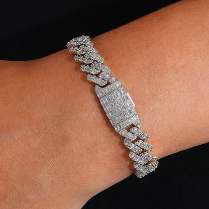 Custom 10mm Rhombus Baguette Cuban Link Bracelet - CaratixJewelry