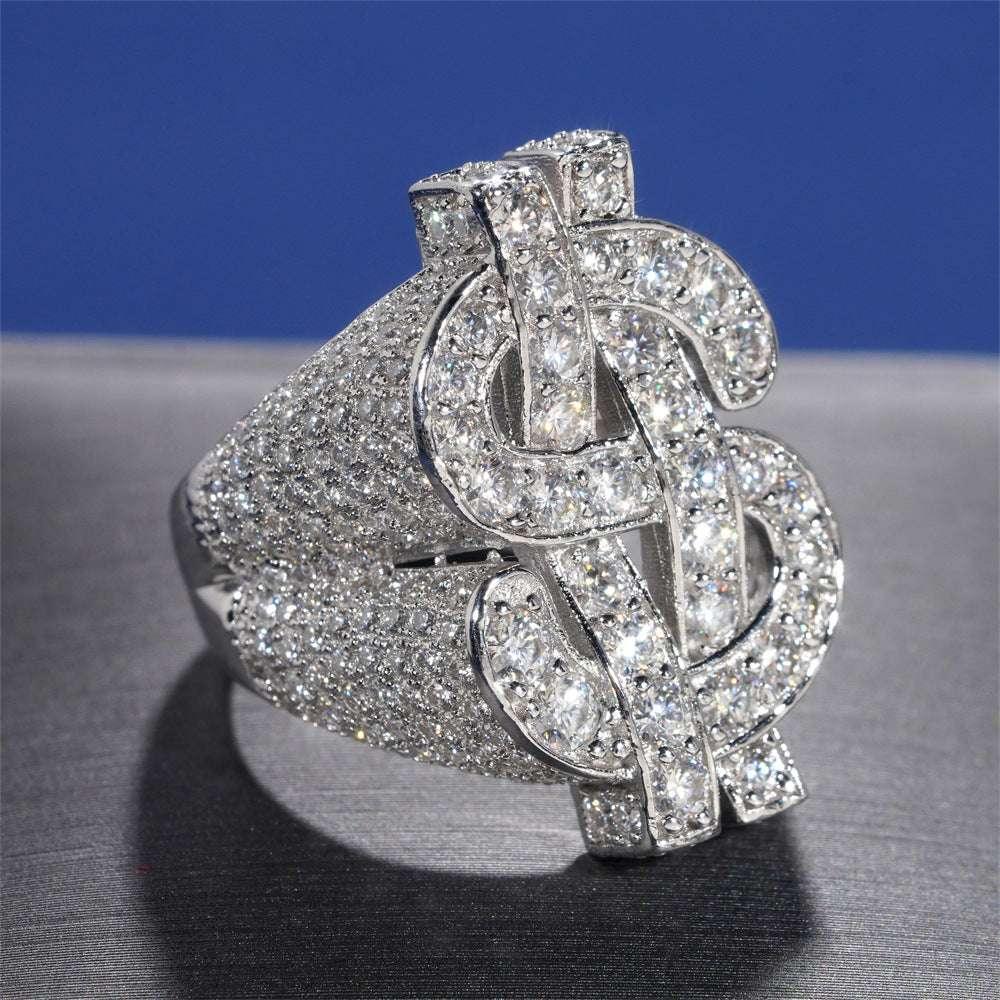 D-Color Moissanite Dollar Ring | S925 Silver Men’s Iced Out Hip Hop Jewelry - CaratixJewelry