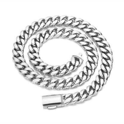 12mm Cuban Chain Necklace with 18K Gold Plating and Spring Clasp for Men | Polished Stainless Steel | Caratix Jewelry - CaratixJewelry