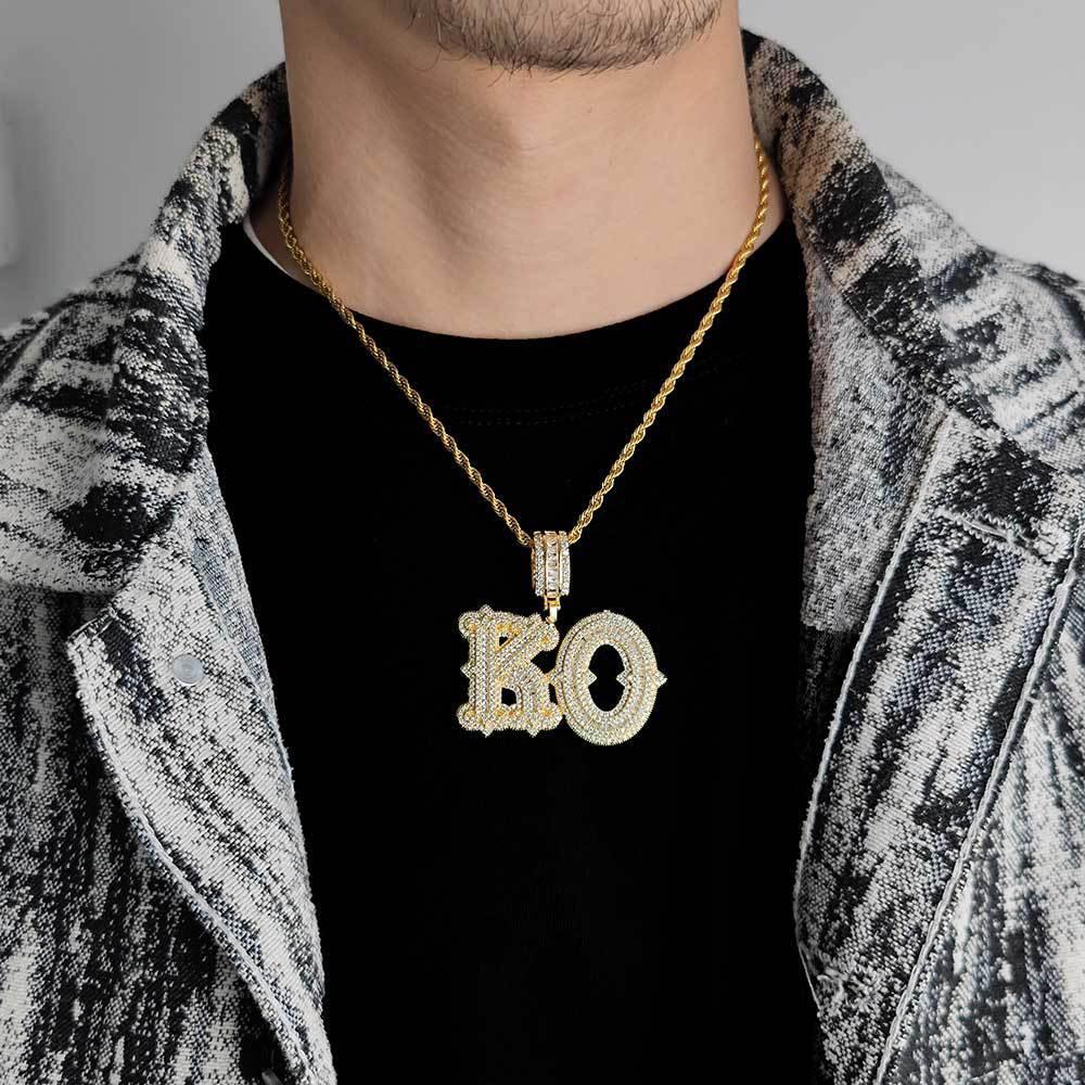 Iced-Out Letter Pendant Necklace with Spiked Design and Full Zircon Stones for Men | Caratix Jewelry - CaratixJewelry