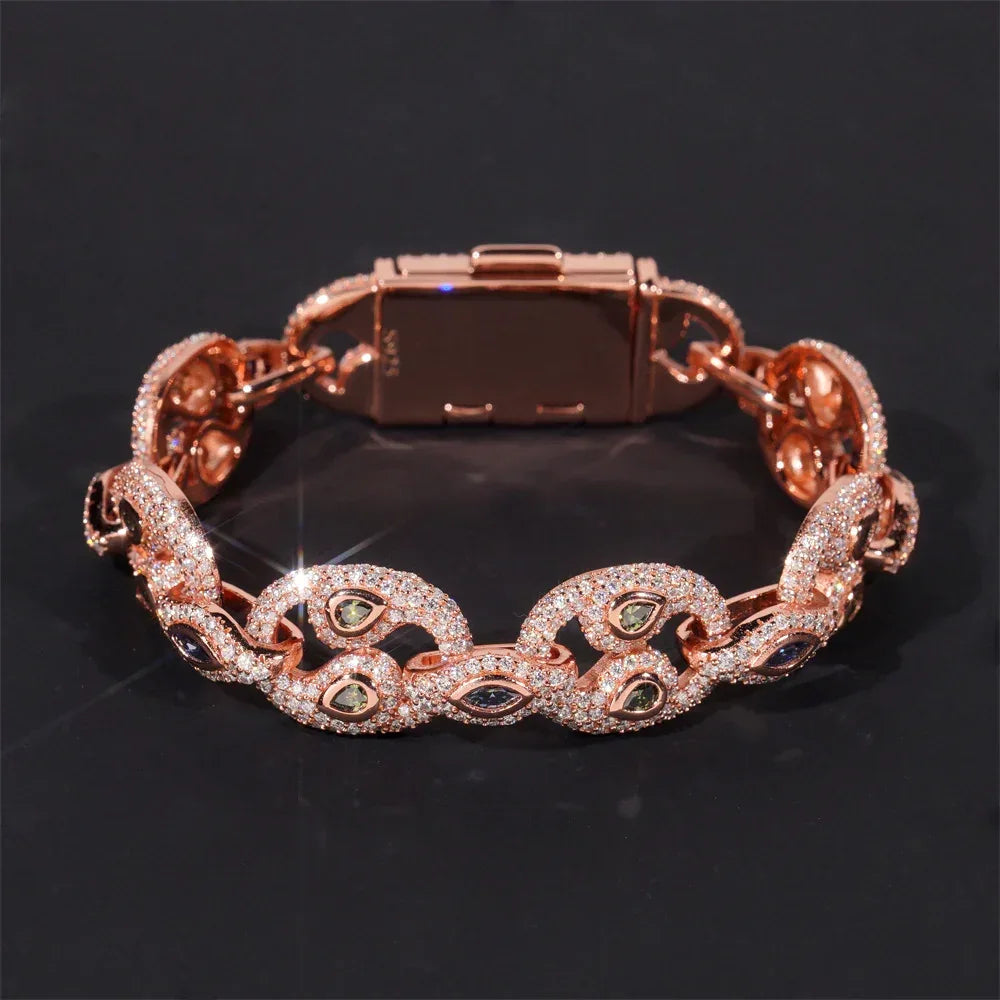 15mm Moissanite Eye Cuban Link Bracelet | S925 Silver Hip Hop Jewelry - CaratixJewelry