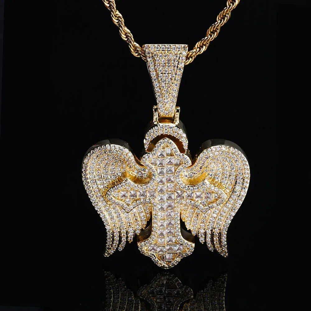 Cross Wing S925 Silver Moissanite Ice Pendant Necklace for Men | Caratix Jewelry - CaratixJewelry