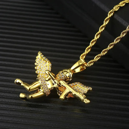 RevengeAngel Gun Pendant Hip Hop Necklace with Micro-Pave Zircon for Men | Caratix Jewelry - CaratixJewelry