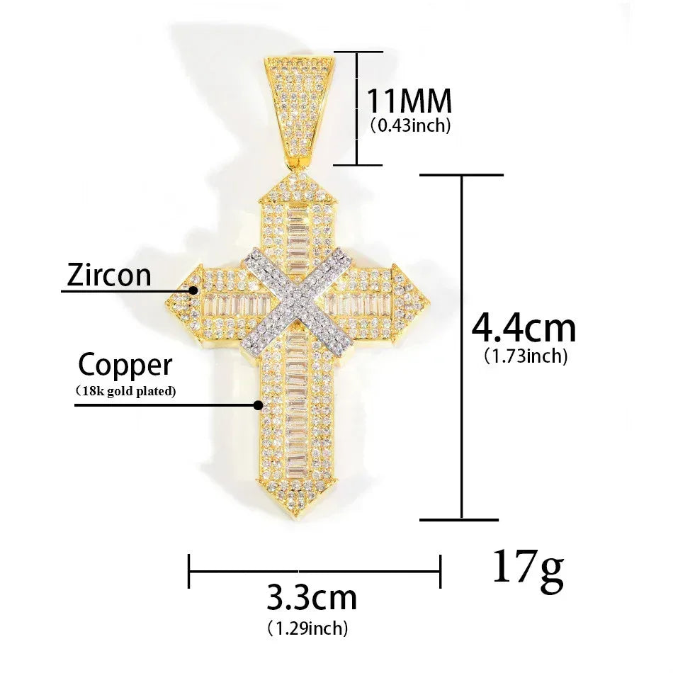Iced Out Cross Pendant Necklace – Step-Cut Mixed Stone - CaratixJewelry