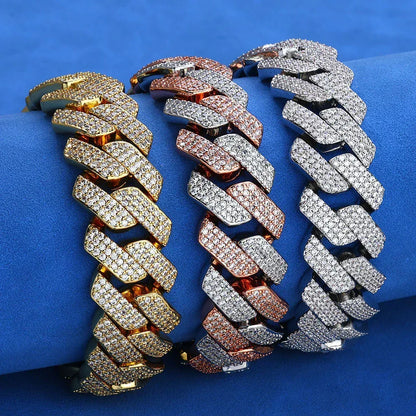 20mm Flip Clasp Triple Row Zircon Cuban Link Bracelet - CaratixJewelry