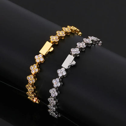 7mm Full Flower Link Bracelet Hip Hop Jewelry Rapper Iced Out Chain for Men | Caratix Jewelry - CaratixJewelry
