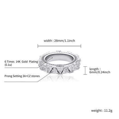 Men's Iced Out Triangle Motif Ring | Trillion Cut Zirconia Band | Caratix