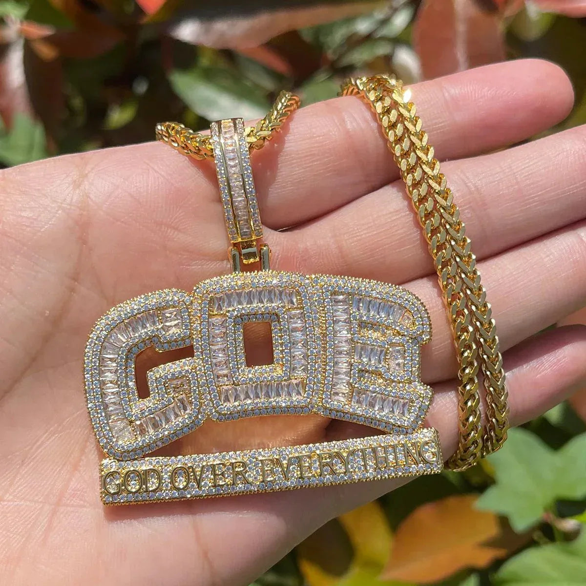 Men's "God Over Everything" Necklace | Premium Copper CZ Inspirational Jewelry - CaratixJewelry
