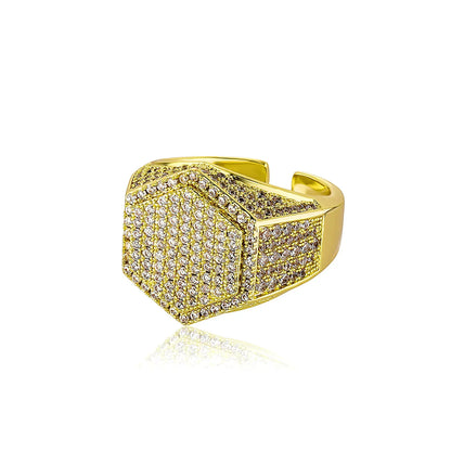 Geometric Polygon Wide Band Ring | Adjustable Open-Shank Jewelry | Caratix