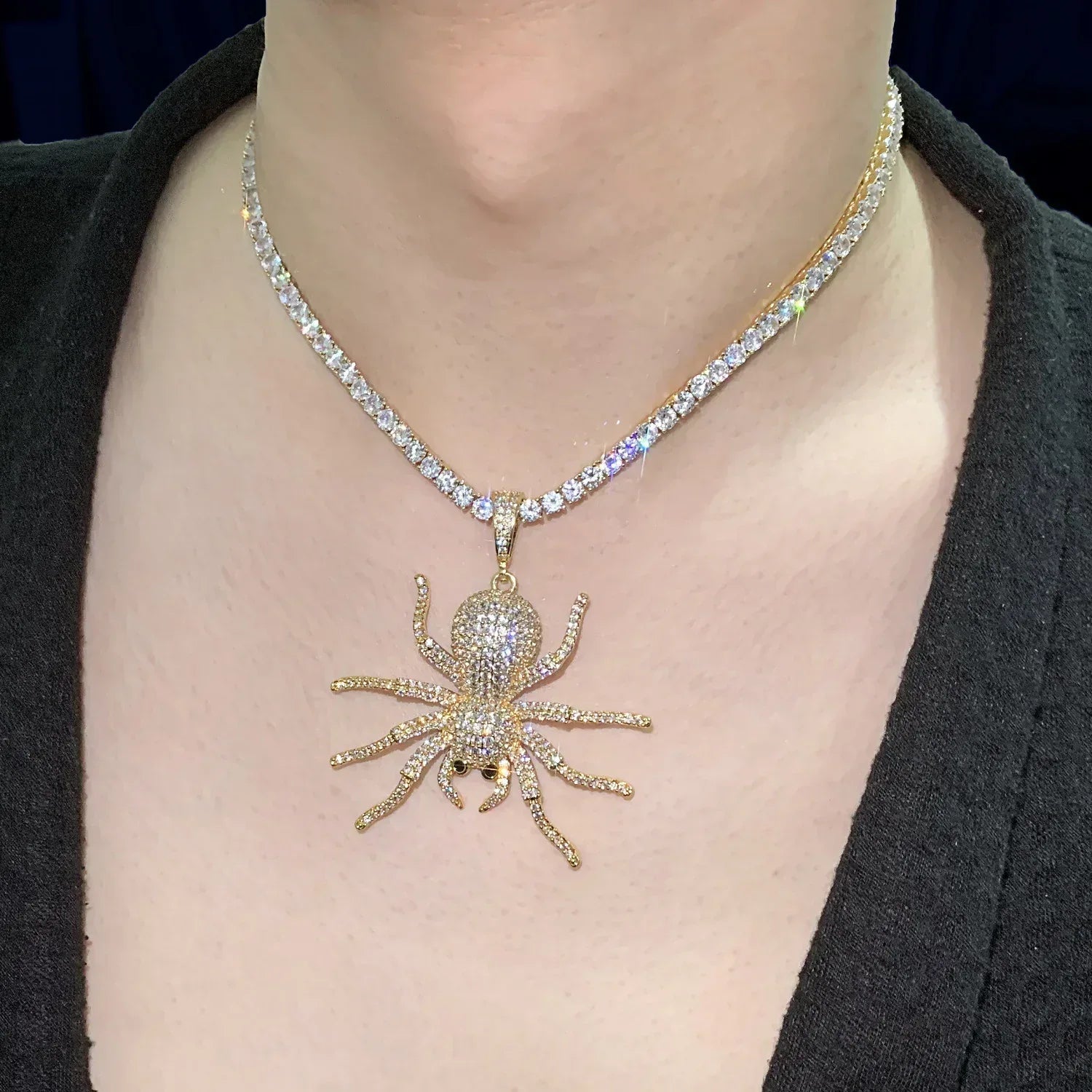 Iced Out Spider Pendant Necklace | CZ Hip Hop Unisex Streetwear Jewelry - CaratixJewelry